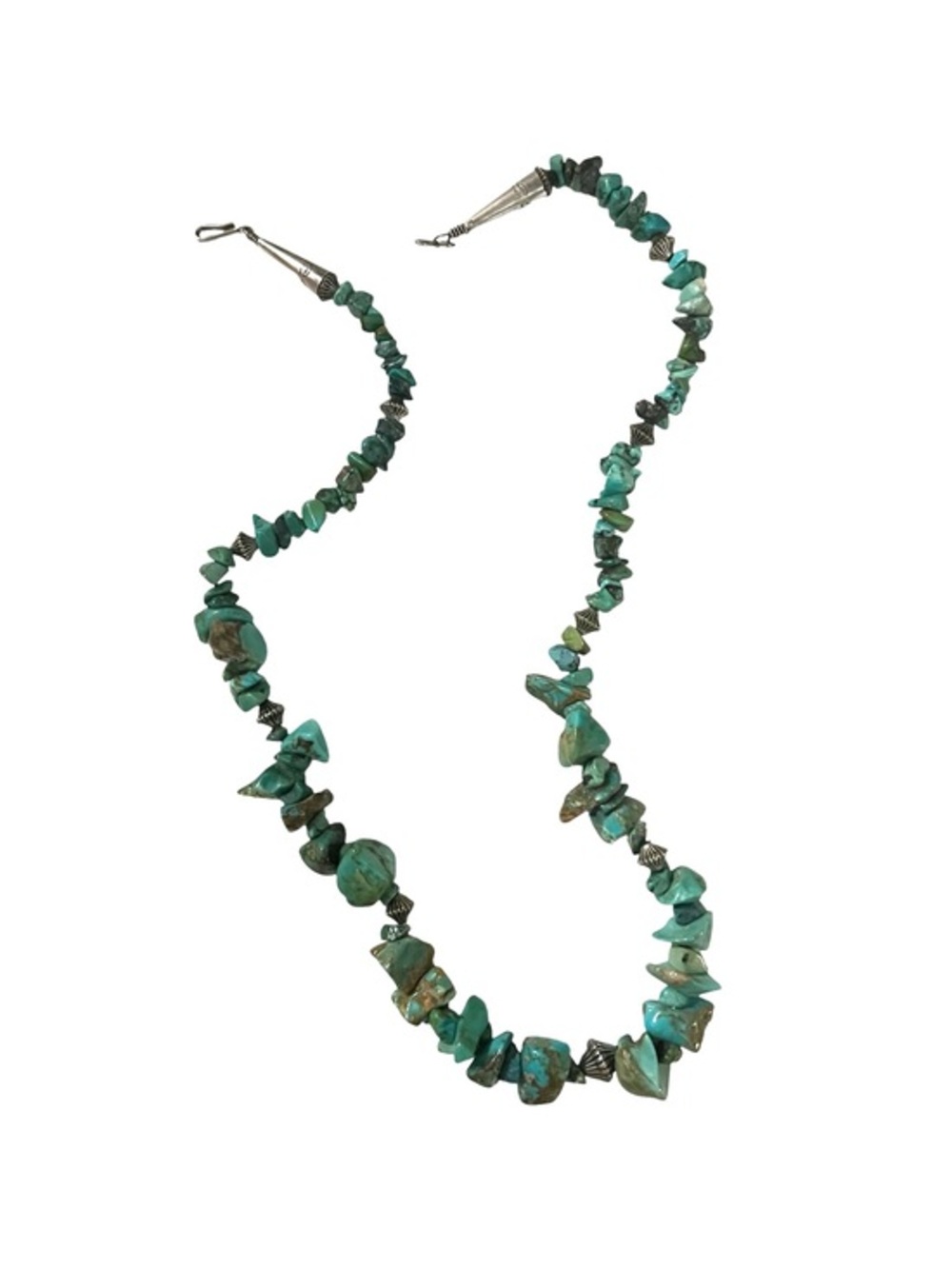 Vintage 70s Southwestern genuine turquoise chip & 925 sterling silver necklace